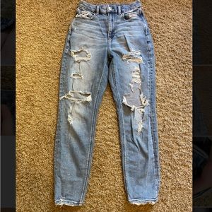 size 2 american eagle high waisted ripped jeans, “stretch”